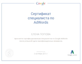 Сертификат Google AdWords, 2014 г.